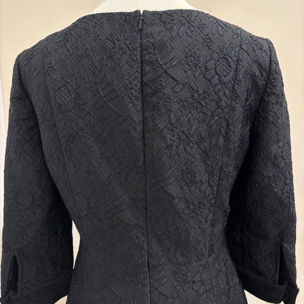 Brooks Brothers Black Floral Jacquard Split Square Neck Fit & Flare Midi Dress 2 - Picture 8 of 11
